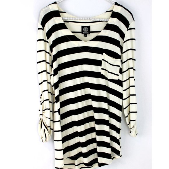 bobeau Tops - SOLD! Bobeau Cream & Black Striped Shirt